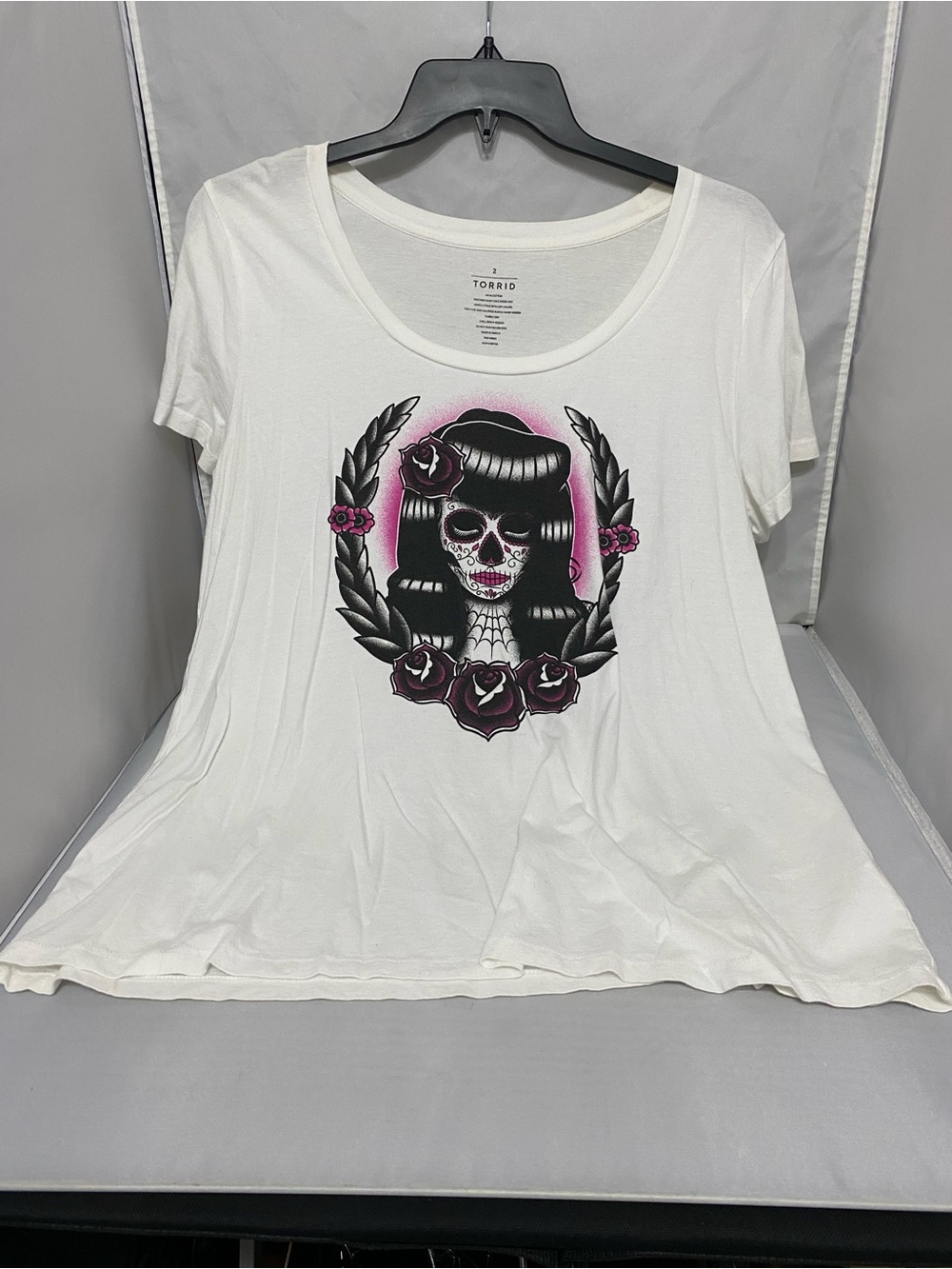 torrid White Tee with Pink & Black Sugar Skull Graphic